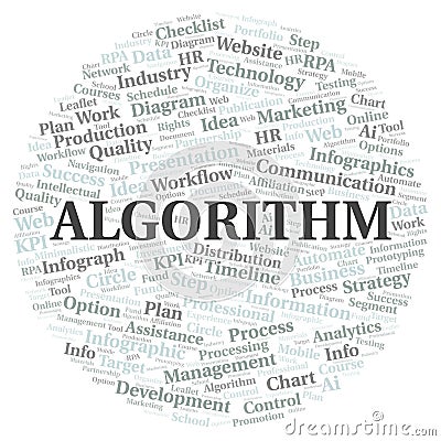 Algorithm typography word cloud create with the text only. Stock Photo