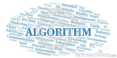 Algorithm typography word cloud create with the text only. Stock Photo