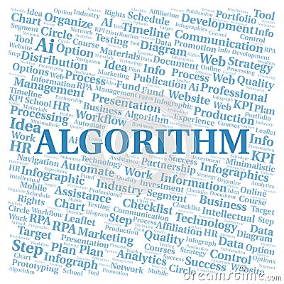 Algorithm typography word cloud create with the text only. Stock Photo