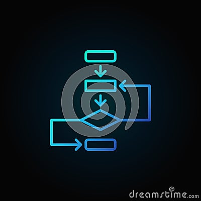 Algorithm vector outline blue icon on dark background Vector Illustration