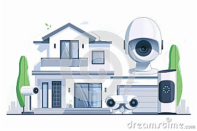 Algorithmic Building Safety in video technology drive smart network management, essential for safeguarding sensitive sensor data. Cartoon Illustration