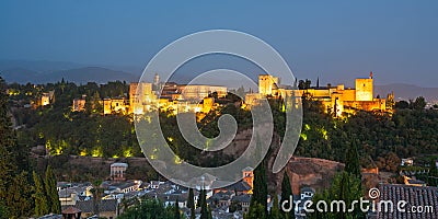 The Alhambra in Granada from Albaicin at night Stock Photo