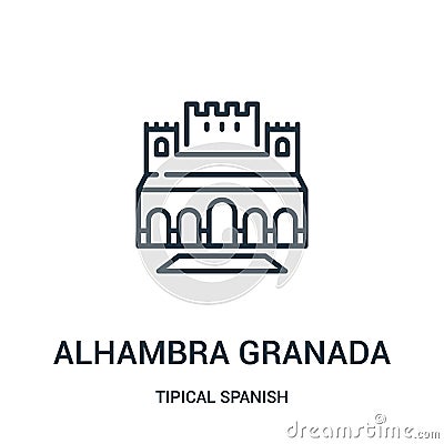 alhambra granada icon vector from tipical spanish collection. Thin line alhambra granada outline icon vector illustration. Linear Vector Illustration