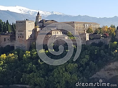 Alhambra, Granada, Spain with Sierra Nevadas Stock Photo