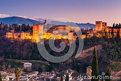 Alhambra Granada Spain at Sunset Stock Photo