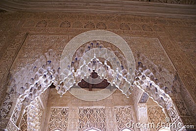 Alhambra Palace arch details in Granada, Spain Stock Photo