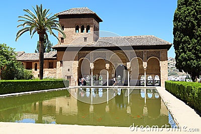 Alhambra: Palace Portal in the Gardens of Paraiso, Granada Editorial Stock Photo