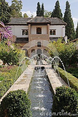 Alhambra - Patio de la Acequia in the Generalife Stock Photo