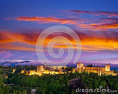 Alhambra sunset in Granada of Spain Stock Photo