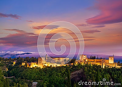 Alhambra sunset in Granada of Spain Stock Photo