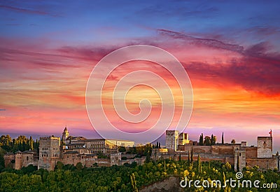 Alhambra sunset in Granada of Spain Stock Photo