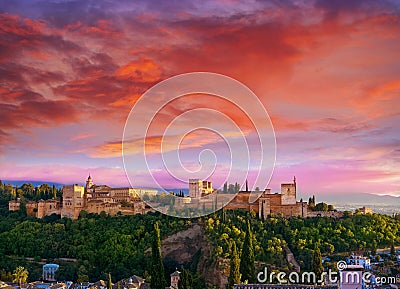 Alhambra sunset in Granada of Spain Stock Photo