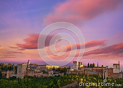 Alhambra sunset in Granada of Spain Stock Photo