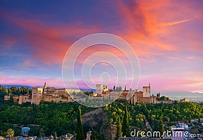 Alhambra sunset in Granada of Spain Stock Photo