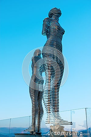 Ali and Nino modern high tech moving sculpture landmark, sculptor Tamara Kvesitadze Editorial Stock Photo