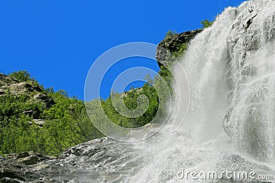 Alibek Waterfall. Dombay Mountains. The Northern Caucas Stock Photo