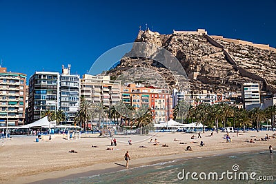 Alicante beach and castle Editorial Stock Photo