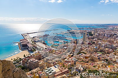 Alicante skyline aerial from Santa Barbara Castle Stock Photo