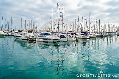 View of sailboats and yachts in the port of Alicante, Spain Editorial Stock Photo