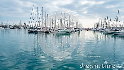 View of sailboats and yachts in the port of Alicante, Spain Editorial Stock Photo