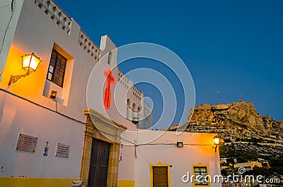 View of the small hermitage of Santa Cruz at dusk, in Alicante, Spain Editorial Stock Photo
