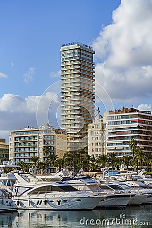 Tall building outstanding in city. Hotel Gran Sol Alicante Spain Editorial Stock Photo