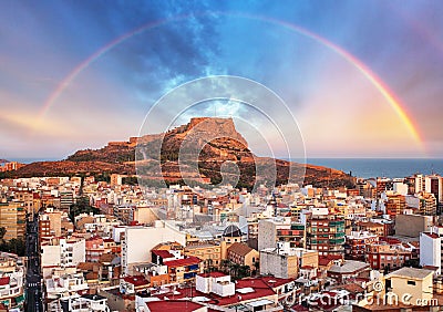 Alicante in Spain at sunset with rainbow Stock Photo