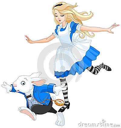 Alice Chasing After the Rabbit Vector Illustration