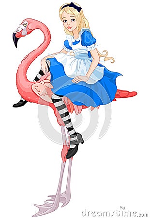 Alice on Flamingo Vector Illustration