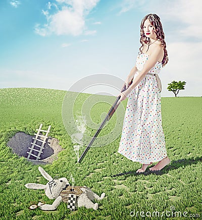 Alice kills white rabbit Stock Photo