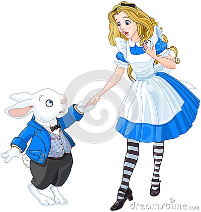 Alice Meets a White Rabbit Vector Illustration