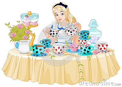 Alice Takes Tea Cup Vector Illustration