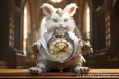 Alice in Wonderland, Cheshire Cat, White Rabbit with watches,queen,fairy tale, rabbit hole fantasy, imaginary world Stock Photo