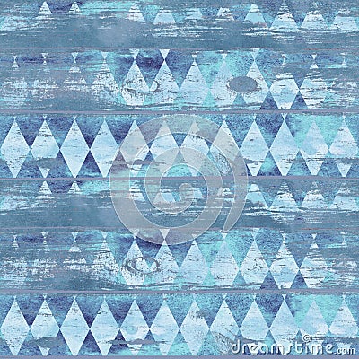 Alice in Wonderland style watercolor diamond rhombus on wooden background seamless pattern Stock Photo