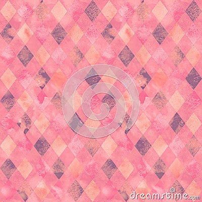 Alice in Wonderland style watercolor seamless pattern with grunge diamond victorian background Stock Photo