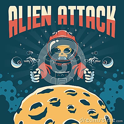 Alien astronaut attack with laser guns Vector Illustration