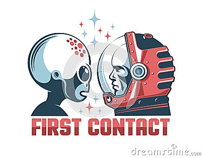Alien and astronaut in space helmet face-to-face Vector Illustration