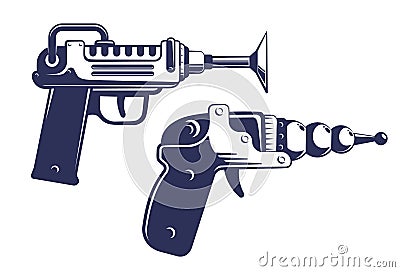 Alien blaster gun - space weapon in retro style Vector Illustration