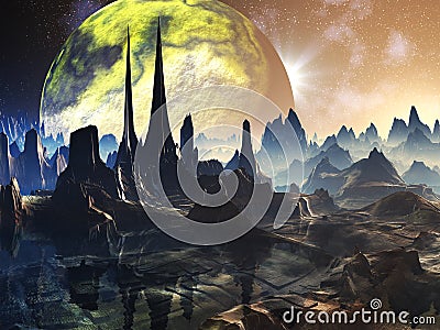 Alien City Ruins on Faraway Planet Stock Photo