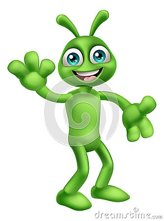 Alien Cute Little Green Man Martian Cartoon Mascot Vector Illustration