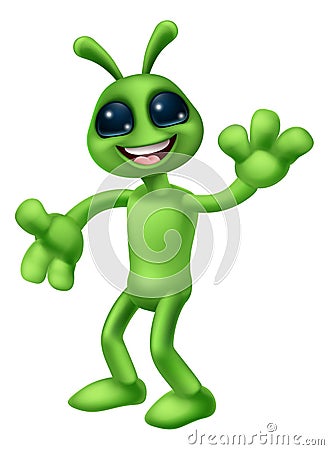 Alien Cute Little Green Man Martian Cartoon Mascot Vector Illustration