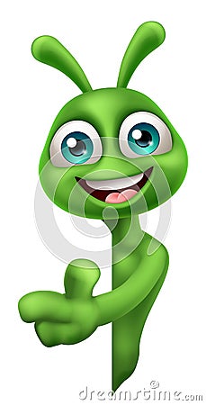 Alien Cute Little Green Man Martian Cartoon Mascot Vector Illustration