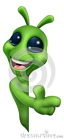 Alien Cute Little Green Man Martian Cartoon Mascot Vector Illustration