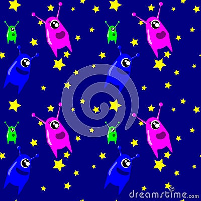 Alien Family Seamless Pattern Stock Photo