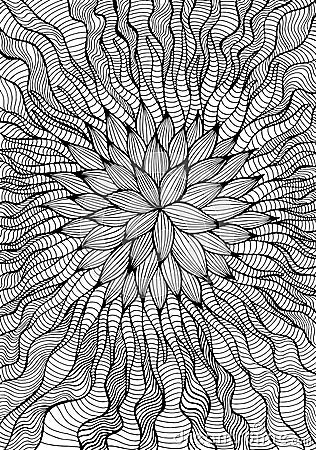 Alien fantastic flower coloring page, isolated on white background. Psychedelic stylish card. Vector Illustration