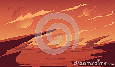 Alien fantastic landscape planet background Cartoon Illustration