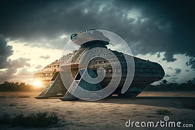 Alien futuristic spaceship landed on Earth Stock Photo