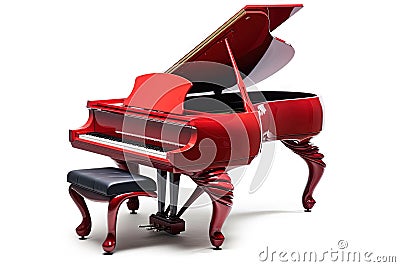 Alien grand piano with a striking red lacquer finish, its wooden keys evoking a sense of timeless elegance, while its melodious Cartoon Illustration