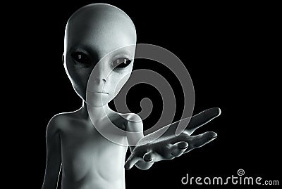 Alien hand reaching out. UFO futuristic concept. isolate. 3d rendering. Stock Photo