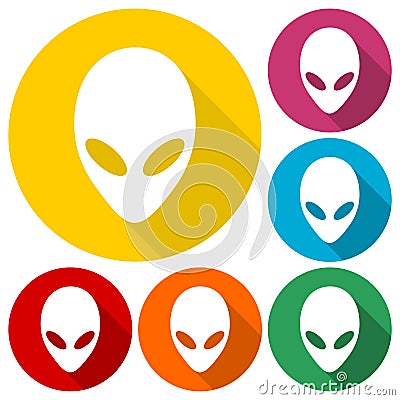 Alien head icons set with long shadow Vector Illustration